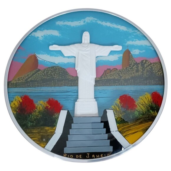 VTG Reverse Hand Painted Jesus Religious Convex Bubble Glass Art Wall Hanging - Picture 1 of 6